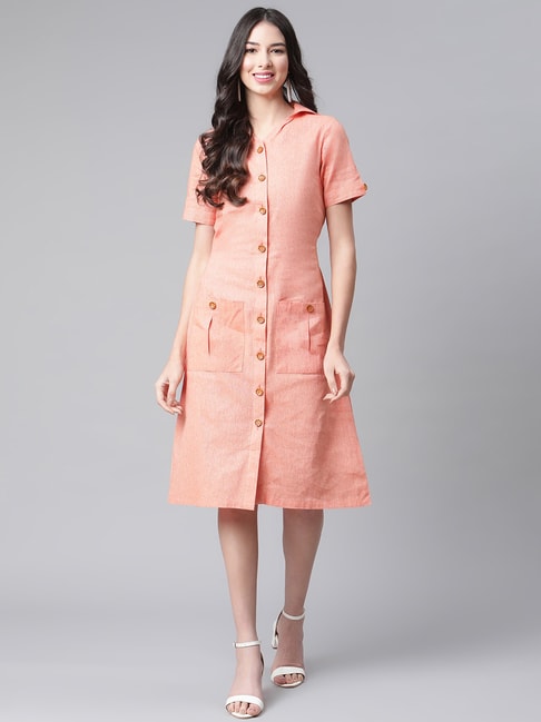 Cottinfab Peach Shirt Dress Price in India