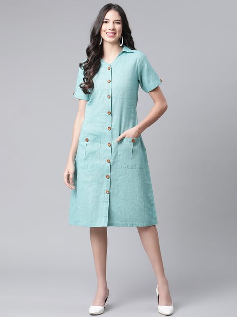 Cottinfab Turquoise Shirt Dress Price in India