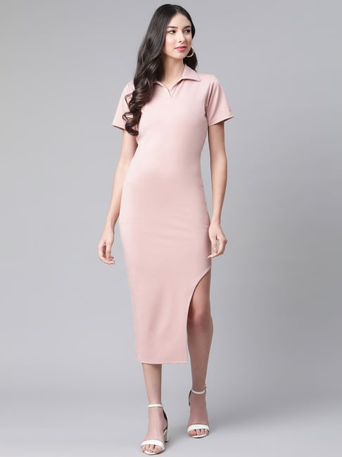 Cottinfab Light Pink Bodycon Dress Price in India