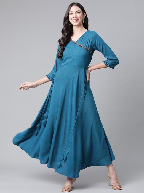 Cottinfab Blue Maxi A-Line Dress Price in India