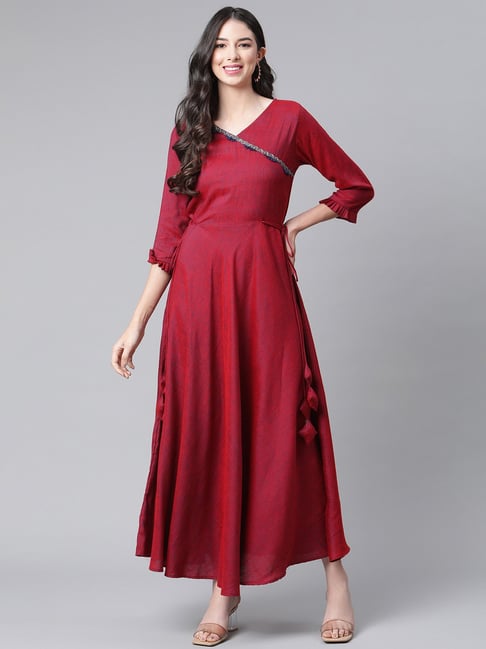Cottinfab Maroon Maxi A-Line Dress Price in India