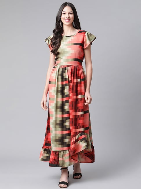 Cottinfab Multicolor Printed Maxi A-Line Dress Price in India
