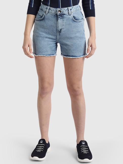 United Colors of Benetton Denim Blue Mid Rise Shorts