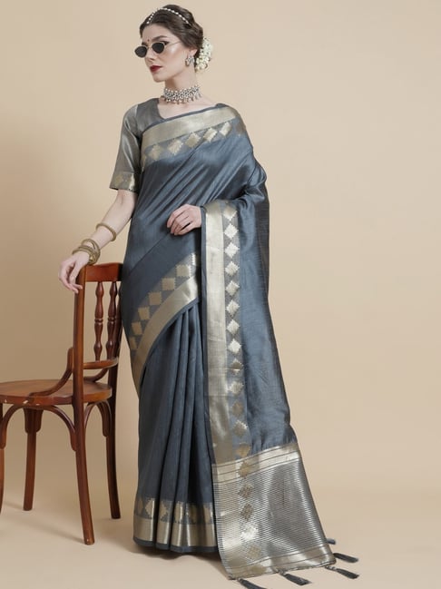 Aks Grey Woven Saree With Unstitched Blouse Price in India