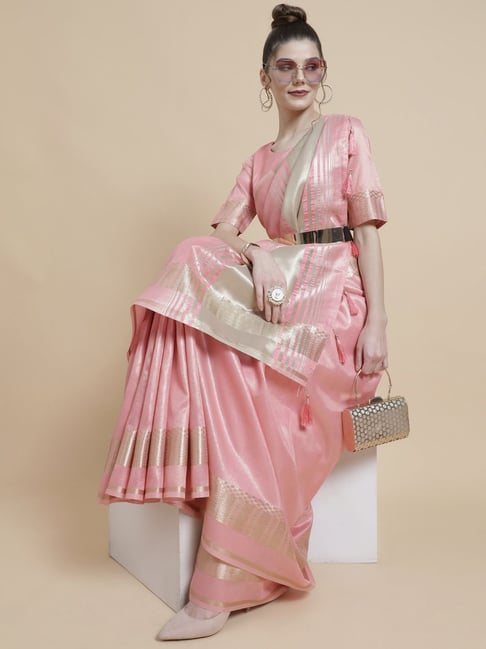 Aks Pink Saree With Unstitched Blouse Price in India