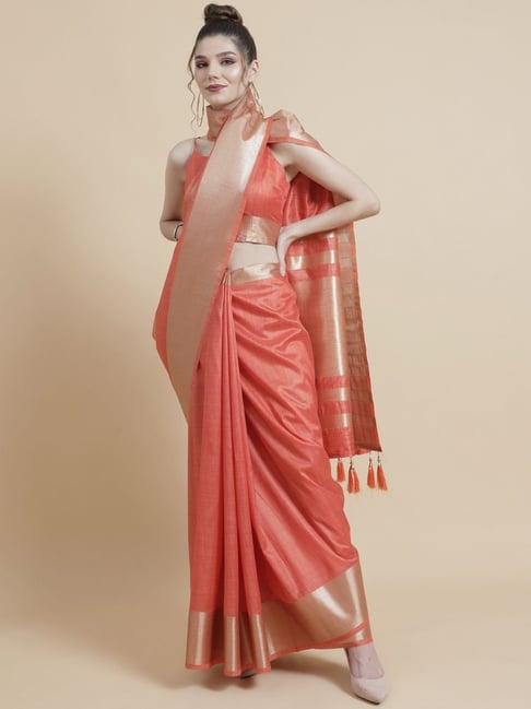 Aks Peach Saree With Unstitched Blouse Price in India