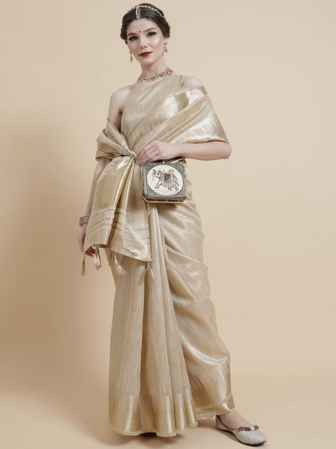 Aks Beige Saree With Unstitched Blouse Price in India