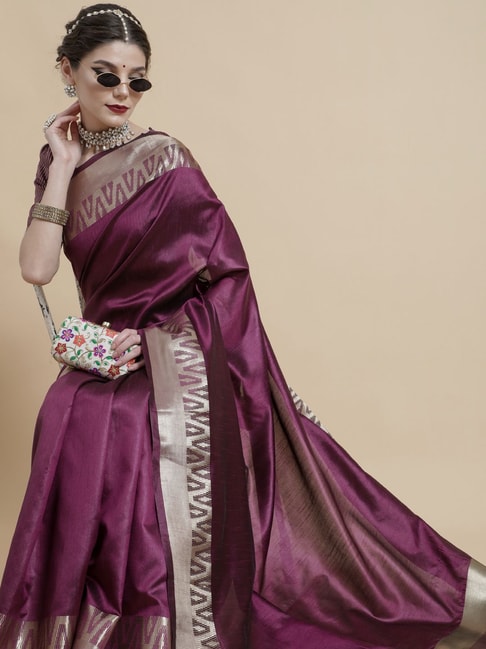 Aks Purple Woven Saree With Unstitched Blouse Price in India