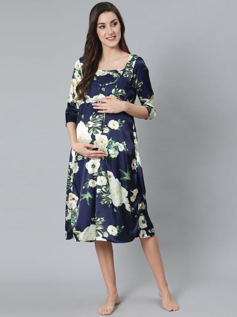 Aks Blue Printed Maternity Dress