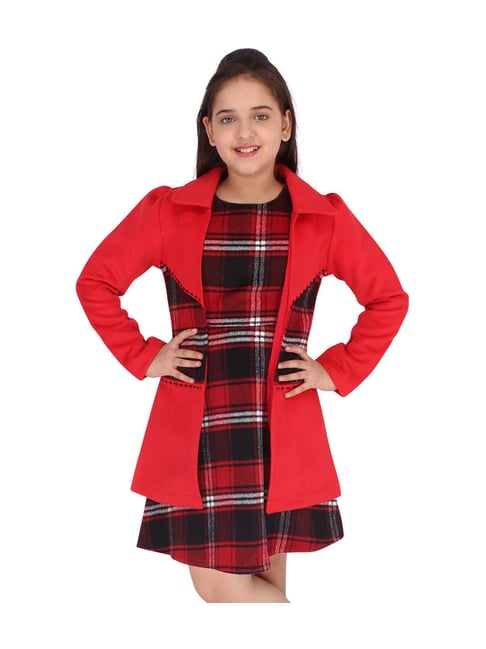 Cutecumber Kids Red Printed Dress & Jacket