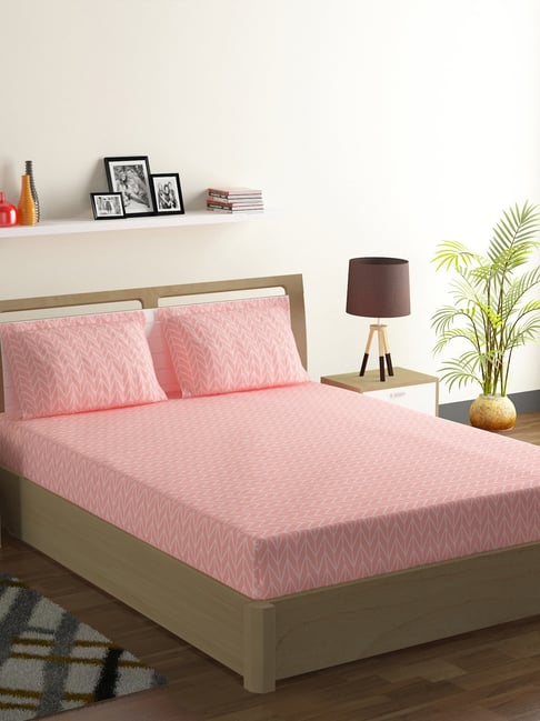 Swayam Pure Magic Geometric White & Pink 144 TC Cotton King Bedsheet with 2 Pillow covers-picture-23