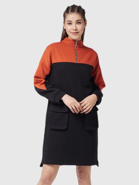 Miss Chase Black & Rust Relaxed Fit Dress Price in India