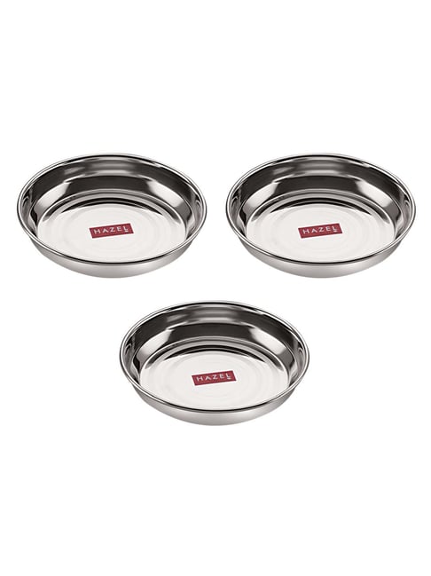 HAZEL Silver Stainless Steel 13 cm Breakfast Plate (0.3L) - Set of 3