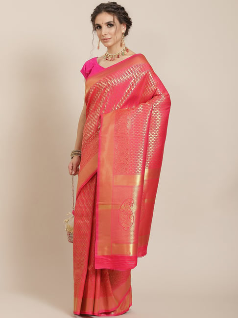 Sharaa Ethnica Pink Saree With Blouse Price in India