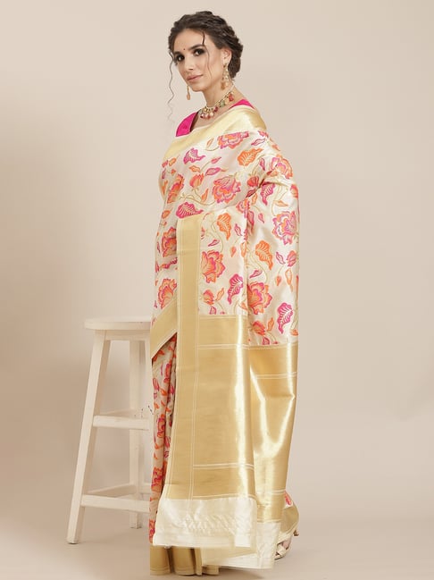 Sharaa Ethnica Beige Saree With Blouse Price in India