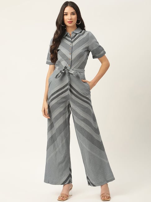 Grey best sale striped jumpsuit