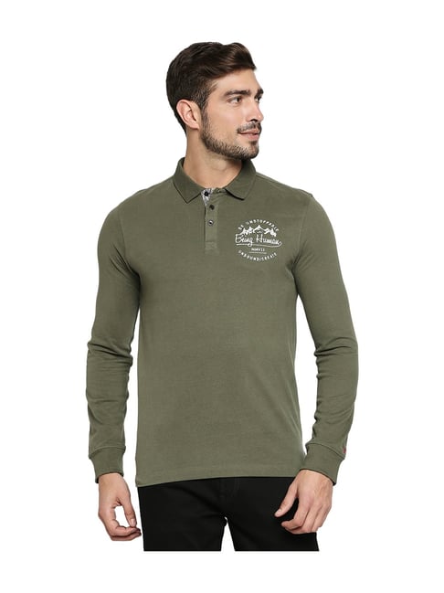 Being Human Dark Olive Full Sleeves Polo T-Shirt