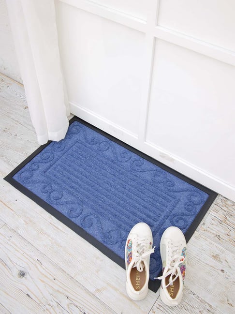 Ariana Blue Microfibre Single Happy Feet Outdoor Door Mat - Set of 1