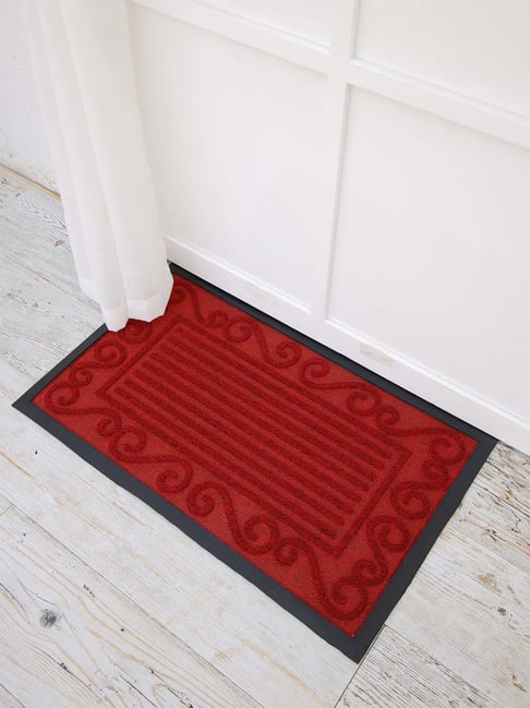 Ariana Maroon Microfibre Single Happy Feet Outdoor Door Mat - Set of 1