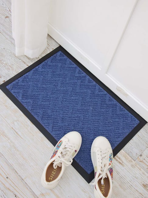 Ariana Blue Microfibre Double Happy Feet Outdoor Door Mat - Set of 2