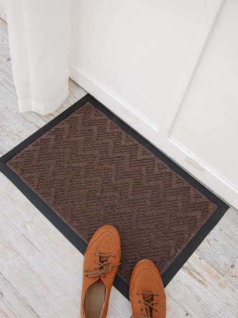 Ariana Dark Brown Microfibre Single Happy Feet Outdoor Door Mat - Set of 1