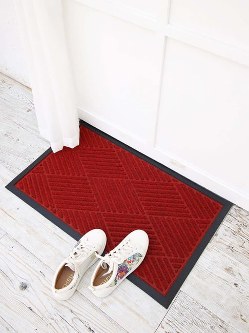 Ariana Red Microfibre Double Happy Feet Outdoor Door Mat - Set of 2