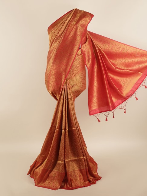 Pothys Maroon Silk Woven Saree With Unstitched Blouse Price in India