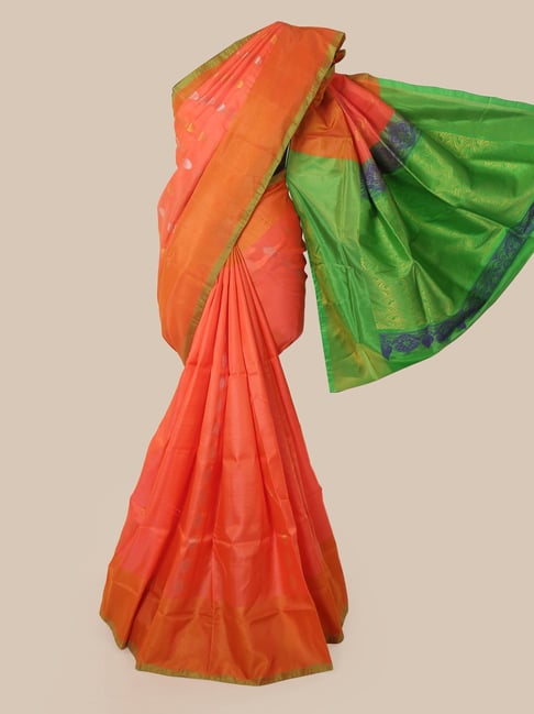 Pothys Peach Silk Woven Saree With Unstitched Blouse Price in India