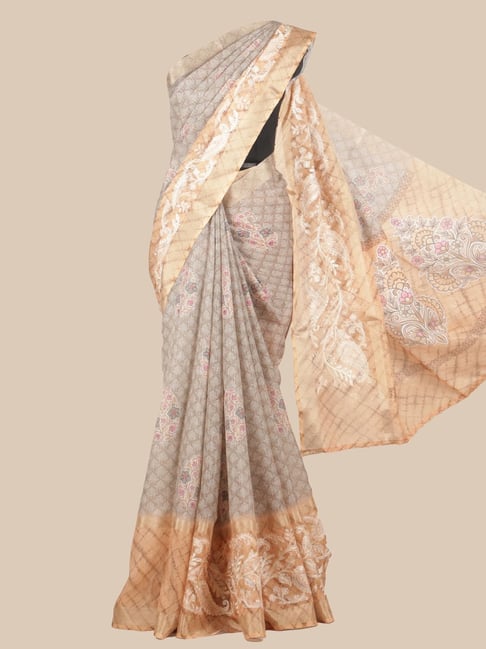 Pothys Grey & Yellow Linen Woven Saree With Unstitched Blouse Price in India