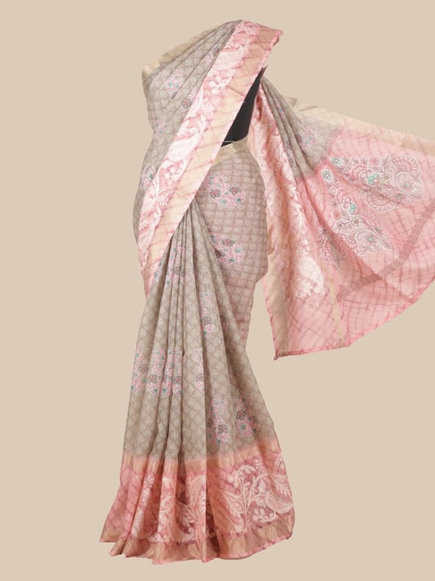 Pothys Pink Linen Woven Saree With Unstitched Blouse Price in India