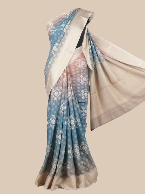 Pothys Blue Linen Woven Saree With Unstitched Blouse Price in India