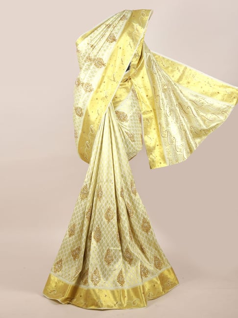 Pothys Yellow Silk Embellished Saree With Unstitched Blouse Price in India