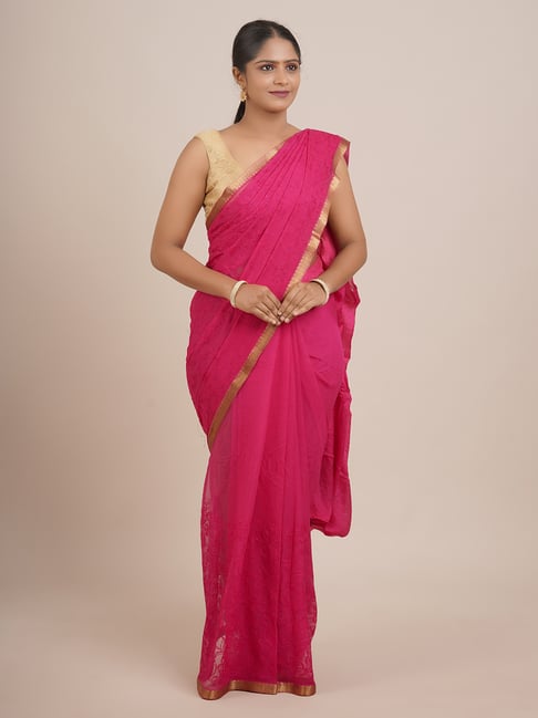 Pothys Pink Silk Woven Saree With Unstitched Blouse Price in India