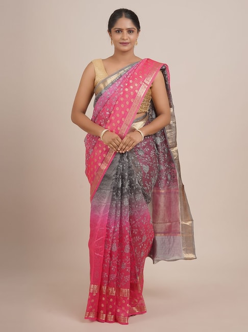 Pothys Pink Silk Embroidered Saree With Unstitched Blouse Price in India