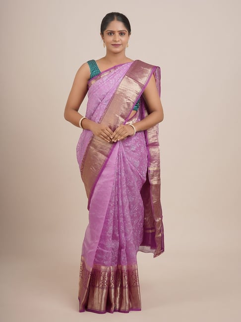 Pothys Purple Silk Embroidered Saree With Unstitched Blouse Price in India