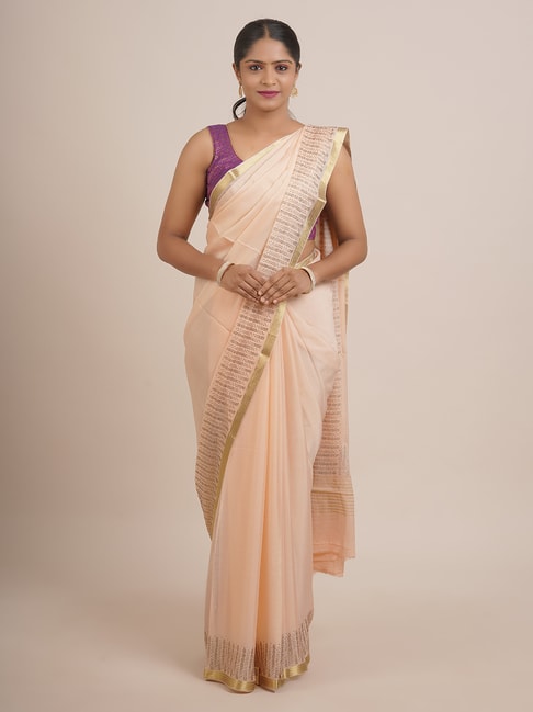 Pothys Peach Silk Embellished Saree With Unstitched Blouse Price in India