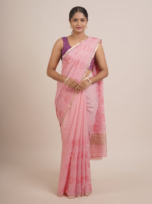 Pothys Pink Silk Embellished Saree With Unstitched Blouse Price in India