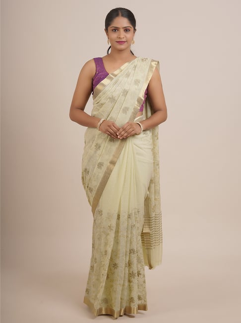 Pothys Green Silk Embroidered Saree With Unstitched Blouse Price in India