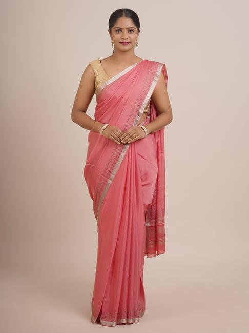 Pothys Pink Silk Embellished Saree With Unstitched Blouse Price in India