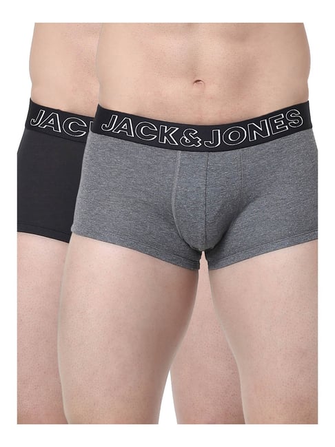 Jack & Jones Dark Grey & Black Regular Fit Trunks - Pack Of 2