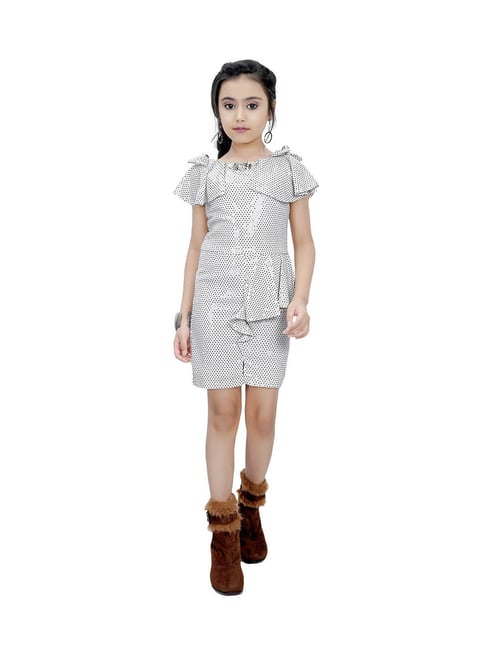 Tiny Girl White & Black Self Design Dress