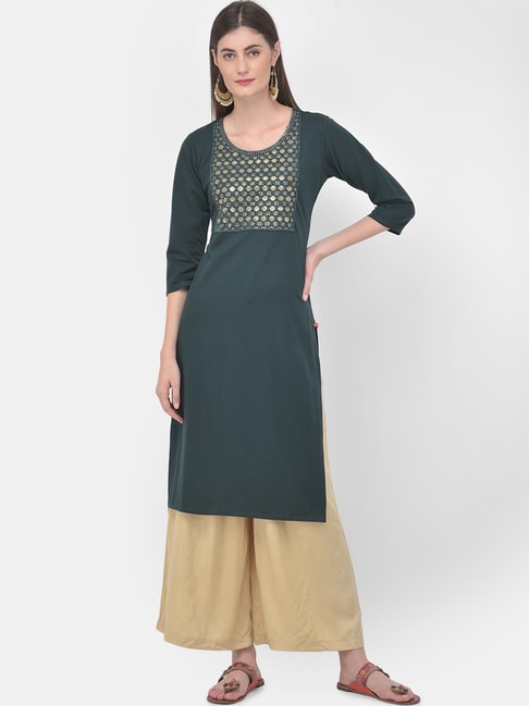 Satin Fashionable Dark Green Kurtis With Palazzo And Dupatta For Women  Daily Wear at Best Price in Batala | Raaz Blocks