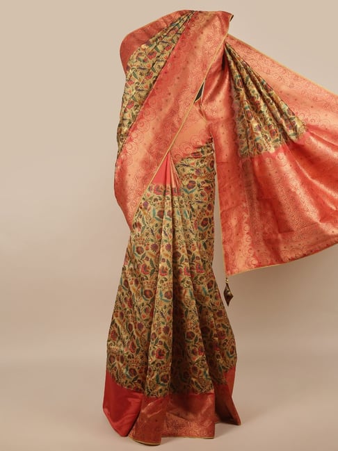 Pothys Beige & Pink Silk Printed Saree With Unstitched Blouse Price in India