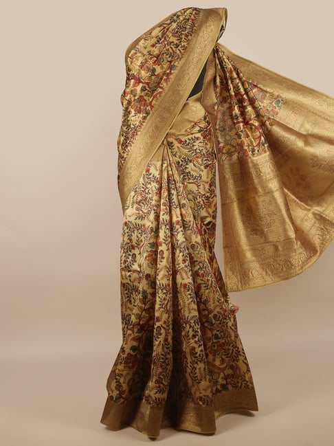 Pothys Yellow Silk Printed Saree With Unstitched Blouse Price in India