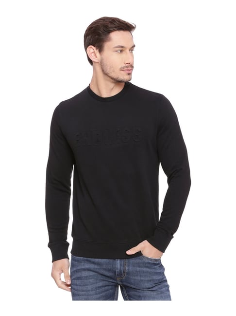 Mens black cotton crew neck sales sweater