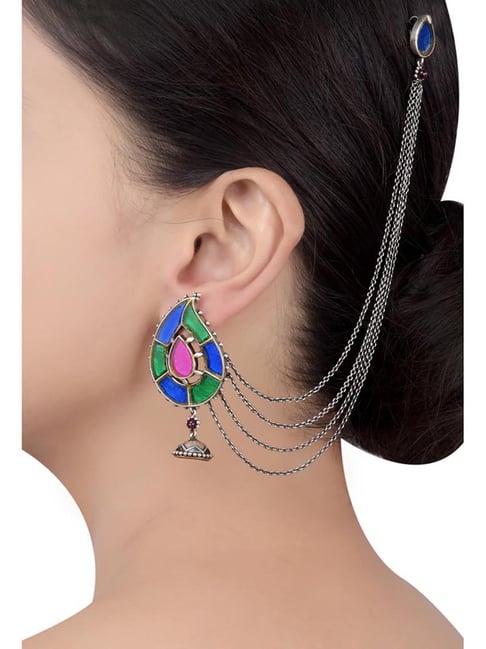 925 sterling silver awesome ear clip earring bali with hanging chain  gorgeous earring tribal belly dance jewelry from india s849 | TRIBAL  ORNAMENTS