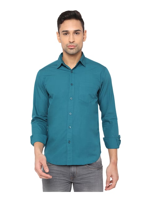 Greenfibre Blue Slim Fit Cotton Shirt