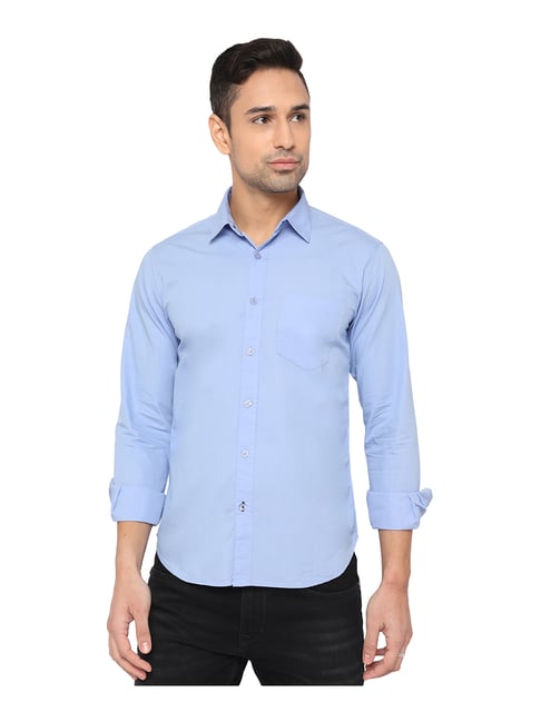 Greenfibre Sky Blue Slim Fit Cotton Shirt