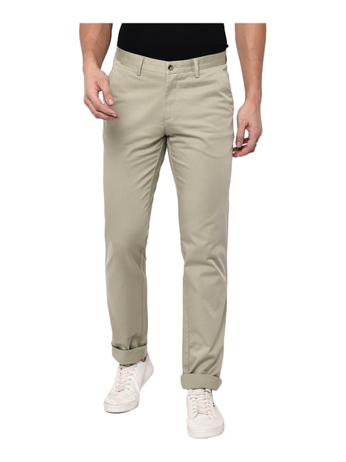 Buy Greenfibre Olive Green Super Slim Fit Trousers Online