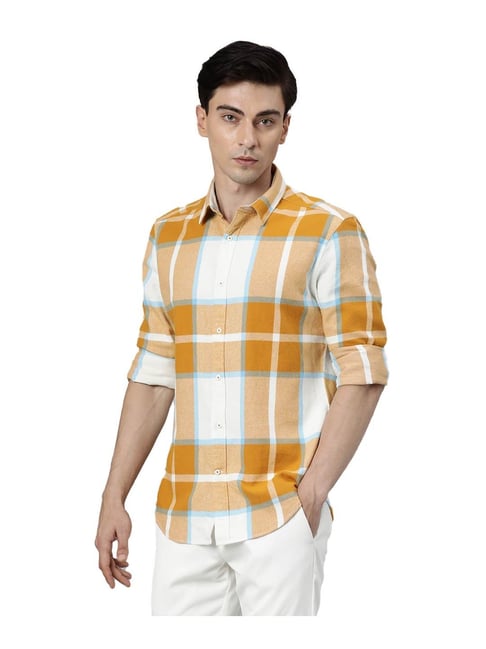 Buy Rare Rabbit Mustard & White Checks Shirt for Men Online @ Tata CLiQ